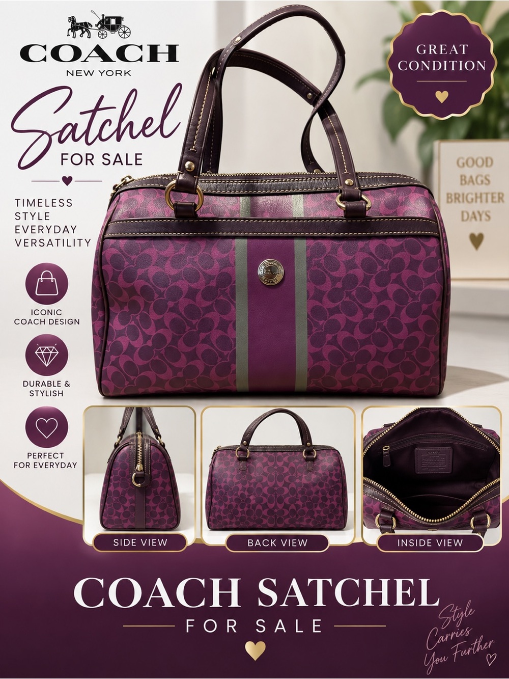 Coach Purple Signature Stripe Shoulder Bag